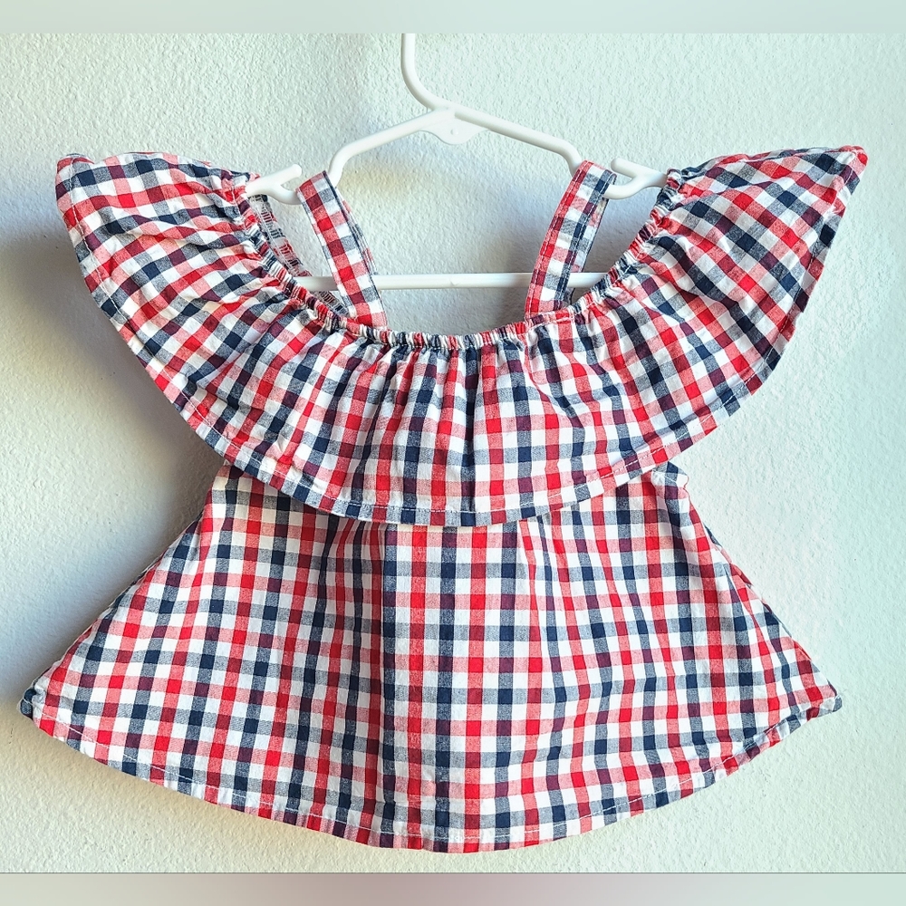 🇺🇸 Way To Celebrate Patriotic - Plaid Red White & Blue Top, Sz 18M
